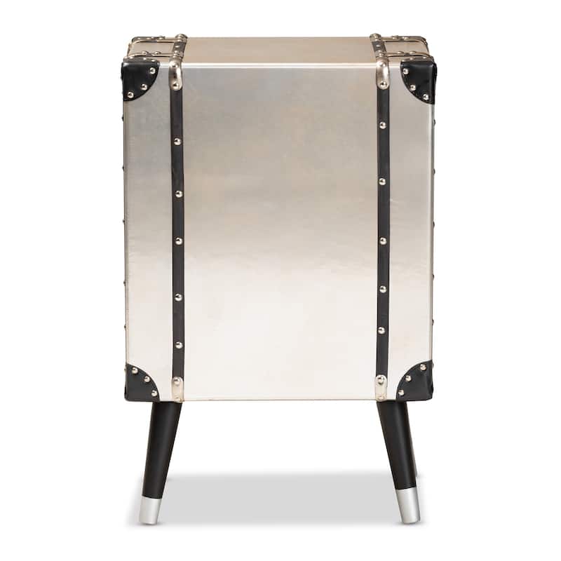Baxton Studio Dilan Vintage Industrial Antique Silver Finished Metal Trunk Inspired 3-Drawer End Table