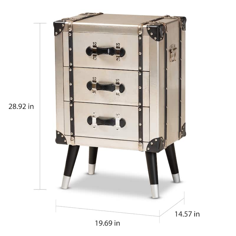 Baxton Studio Dilan Vintage Industrial Antique Silver Finished Metal Trunk Inspired 3-Drawer End Table