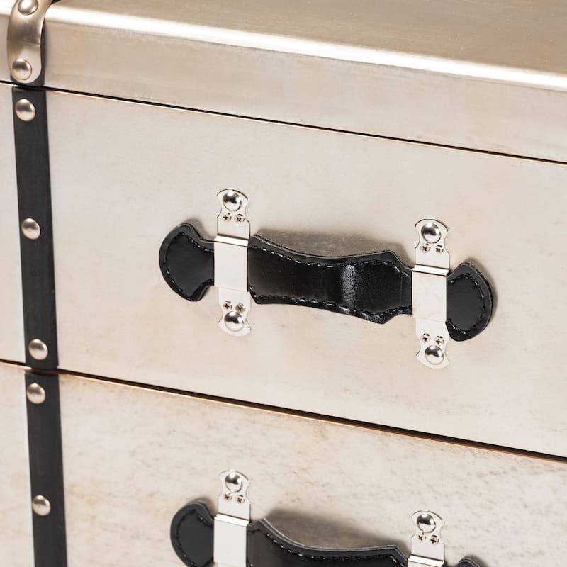 Baxton Studio Dilan Vintage Industrial Antique Silver Finished Metal Trunk Inspired 3-Drawer End Table