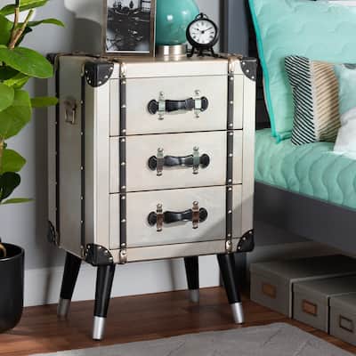 Baxton Studio Dilan Vintage Industrial Antique Silver Finished Metal Trunk Inspired 3-Drawer End Table