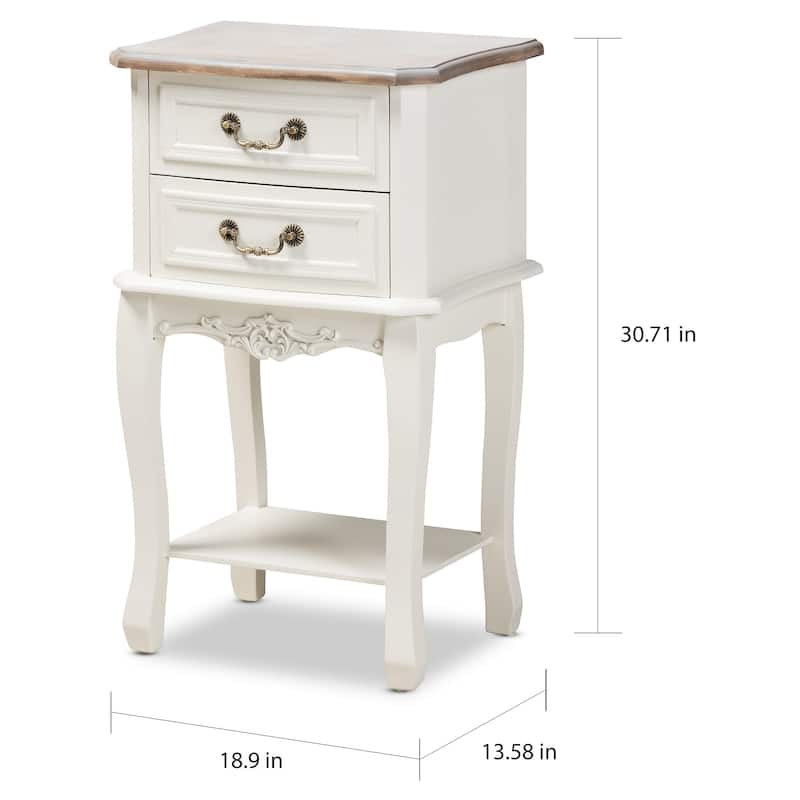 Baxton Studio Amalie Antique French Country Cottage Two-Tone White and Oak Finished 2-Drawer Wood End Table