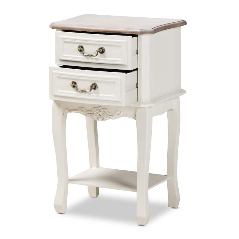 Baxton Studio Amalie Antique French Country Cottage Two-Tone White and Oak Finished 2-Drawer Wood End Table
