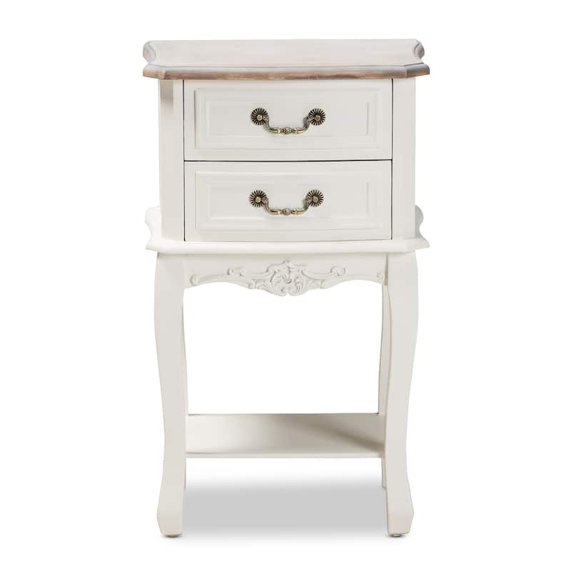 Baxton Studio Amalie Antique French Country Cottage Two-Tone White and Oak Finished 2-Drawer Wood End Table