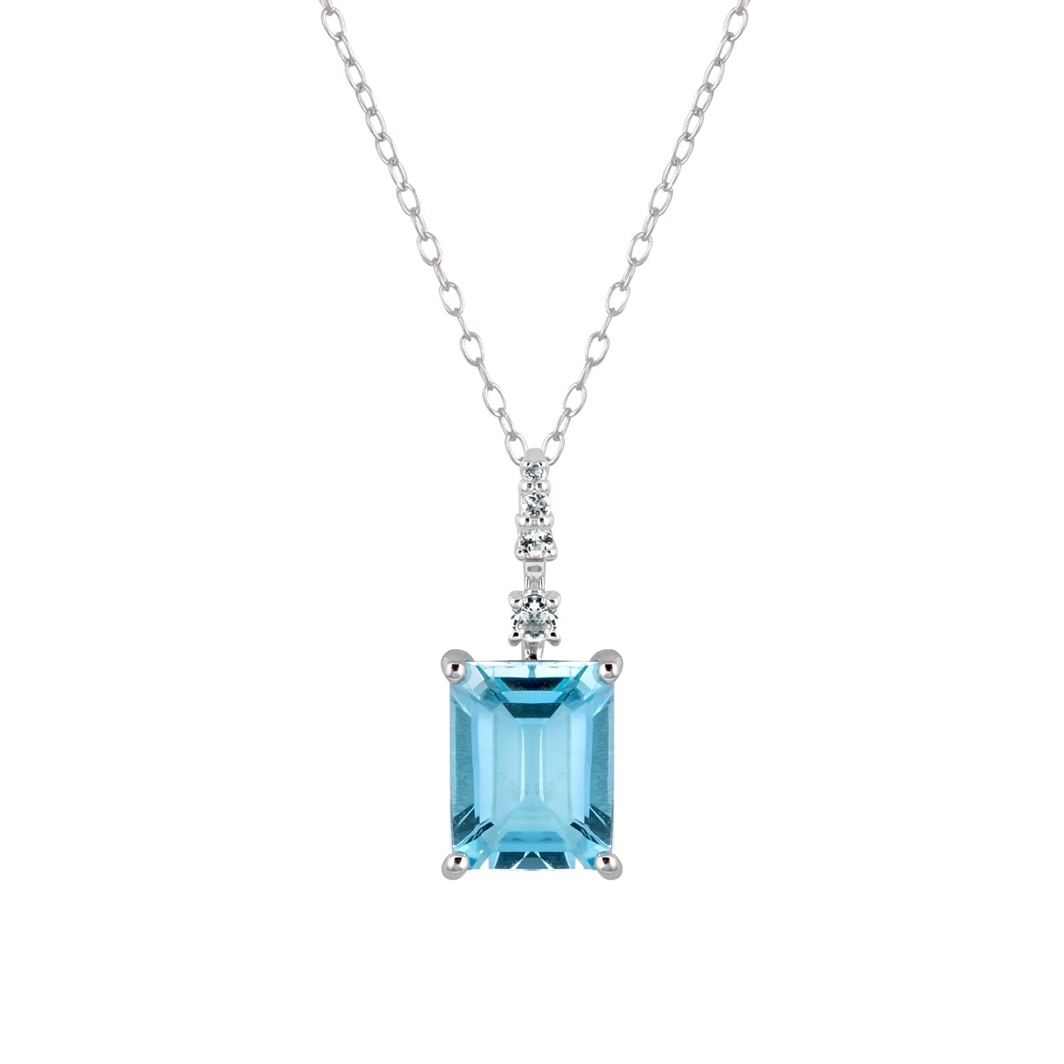 Viducci 10k White Gold Genuine Emerald-Cut Blue Topaz Pendant Necklace