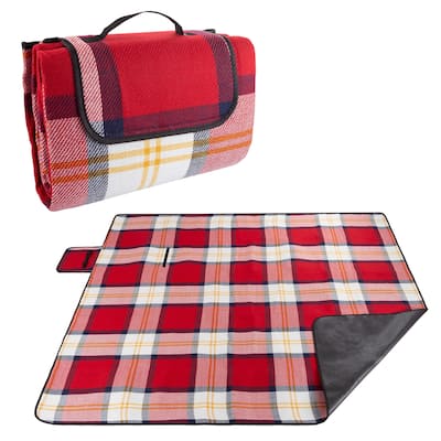 Outdoor Picnic Blanket with Foam Padding - Waterproof, Foldable Beach Mat for Travel, Camping, Festivals by Wakeman (Red Plaid)