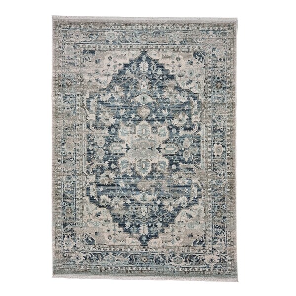 Alden-Medallion Slate Blue Machine Woven Rectangle Rug - 12' x 9'