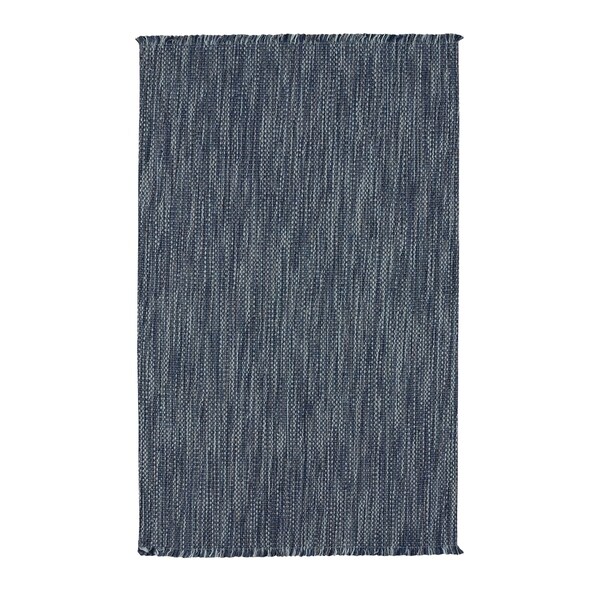 Coastal China Blue Flat Woven Vertical Stripe Rectangle Rug - 5' x 3'
