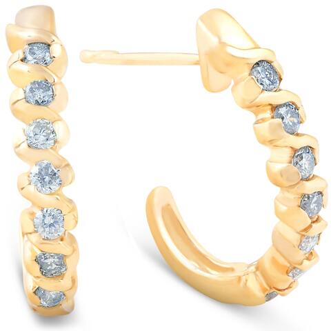 14k Yellow Gold 3/8 Ct TDW Diamond Wave Hoops Womens Earrings