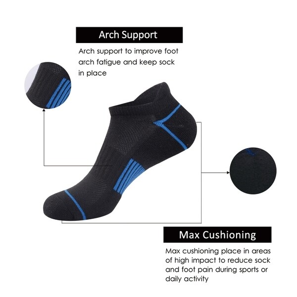 6 Pairs Mens Cushioned Breathable Running Sports Athletic Crew//Low Cut Ankle With Tab Socks