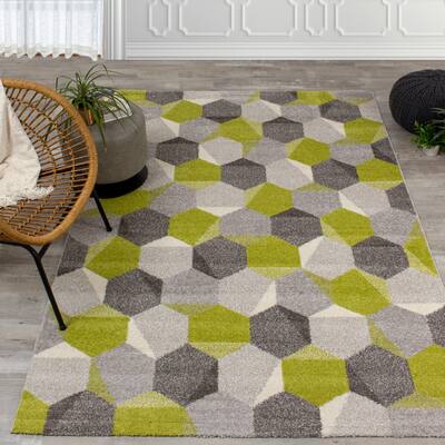 Cabana Green/Grey Honeycomb Rug