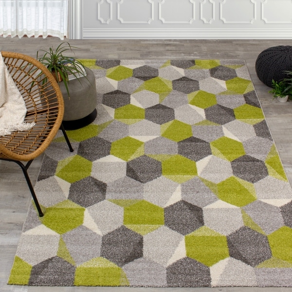 Cabana Green/Grey Honeycomb Rug
