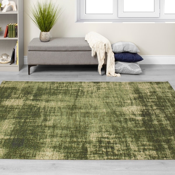 Broadway Green Distressed Hatching Rug