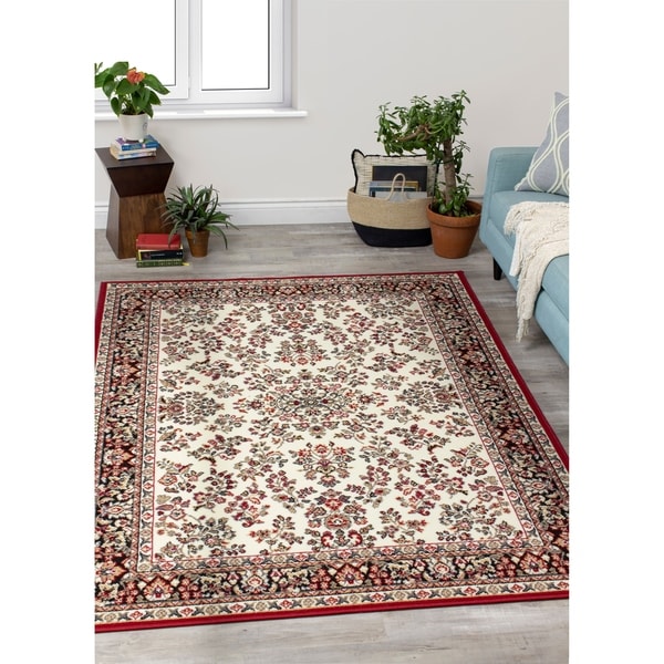 Fona Cream Red Fine Detail Traditional Rug - 5'3" x 7'4"