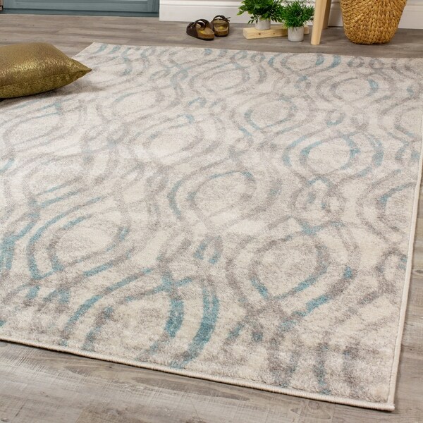Logic Grey Blue Convoluted Curved Lines Rug