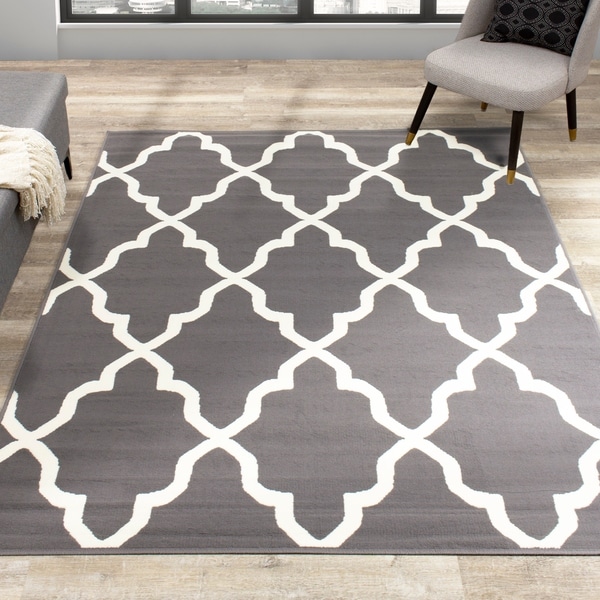 Fona Grey Cream Narrow Ogee Pattern Rug