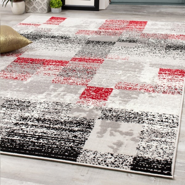 Mirrol Red Distressed Rectangles Rug