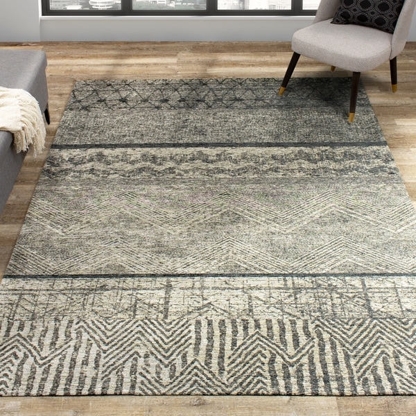 Taipei Grey Pattern Banded Rug