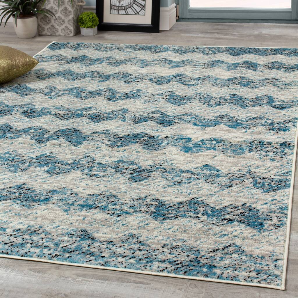 Mirrol Blue Grey Chevron Rug