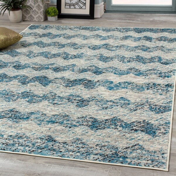 Mirrol Blue Grey Chevron Rug