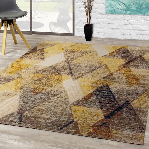 Safa Black Yellow Superimposed Triangles Rug