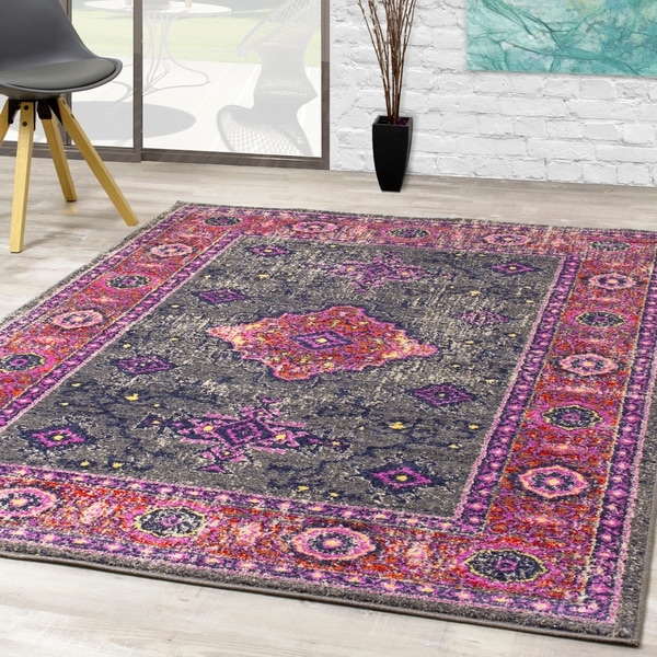 Sander Pink Grey Fashion Border Rug