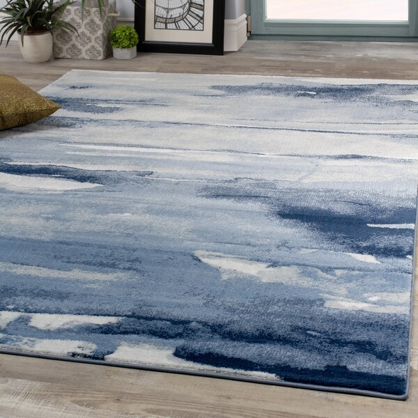 Palladium Blue Cream Oil Painting Abstract Rug