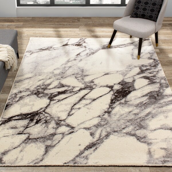 Serene Cream Grey Marble Profile Rug