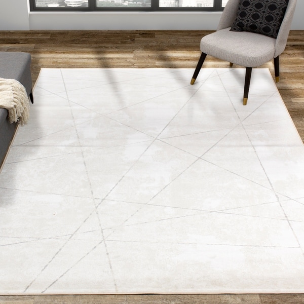 Vintage Cream Grey Crossing Lines Rug