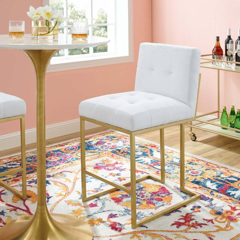 Silver Orchid Brissac Gold Stainless Steel Upholstered Fabric Counter Stool - White