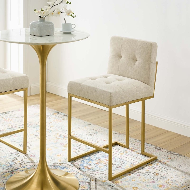 Silver Orchid Brissac Gold Stainless Steel Upholstered Fabric Counter Stool - Beige