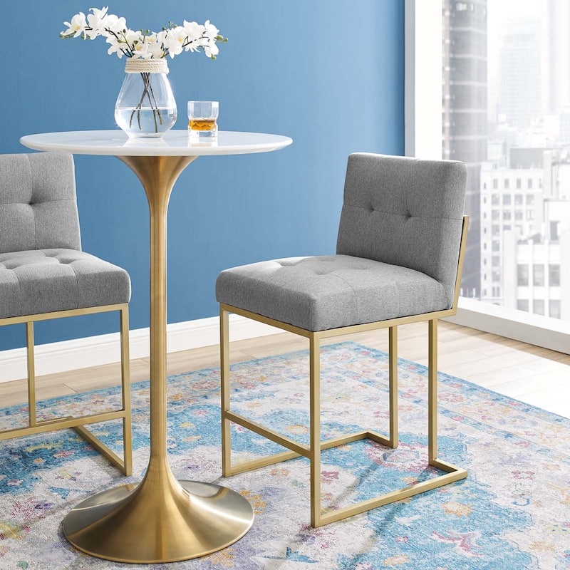 Silver Orchid Brissac Gold Stainless Steel Upholstered Fabric Counter Stool - Light Gray