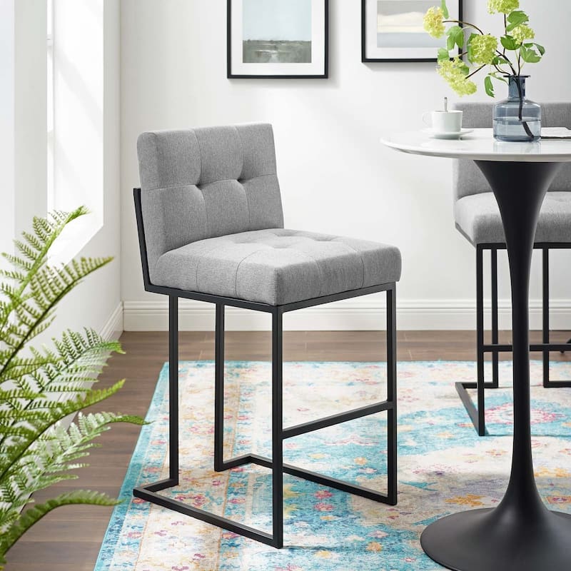 Privy Black Stainless Steel Upholstered Fabric Bar Stool, Light Gray - 	Light Gray