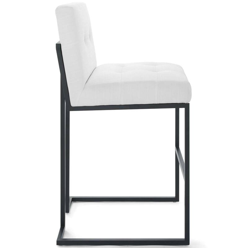 Privy Black Stainless Steel Upholstered Fabric Bar Stool, Light Gray