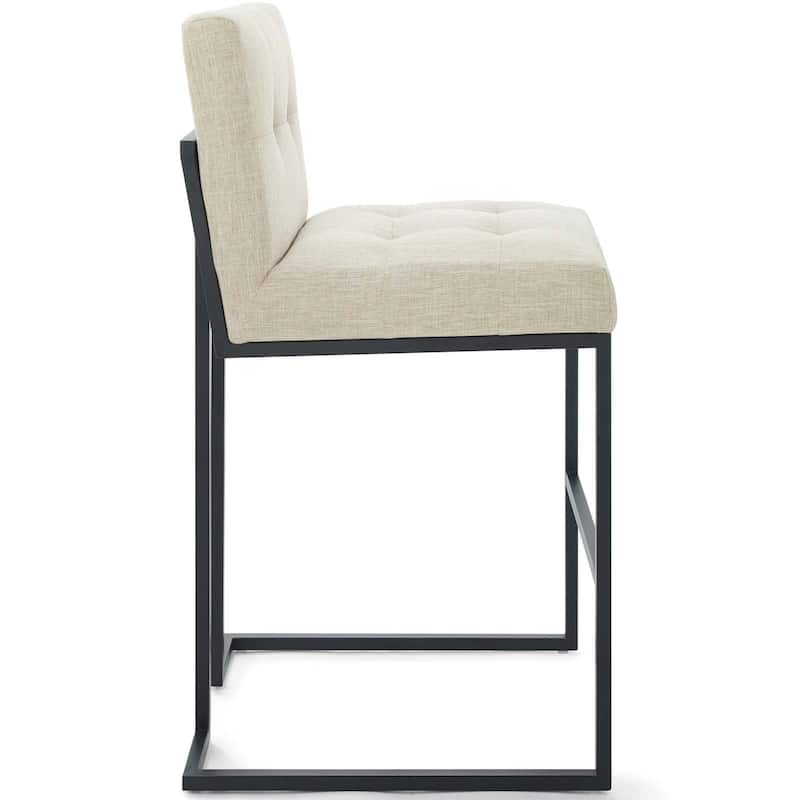Privy Black Stainless Steel Upholstered Fabric Bar Stool, Light Gray