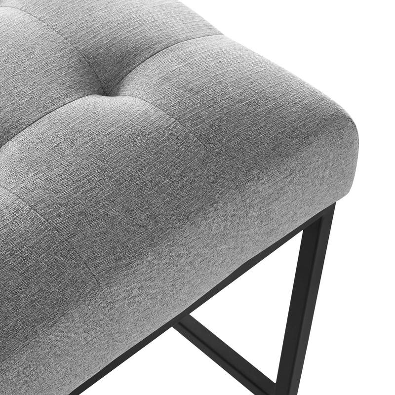 Privy Black Stainless Steel Upholstered Fabric Bar Stool, Light Gray
