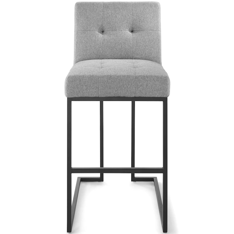 Privy Black Stainless Steel Upholstered Fabric Bar Stool, Light Gray