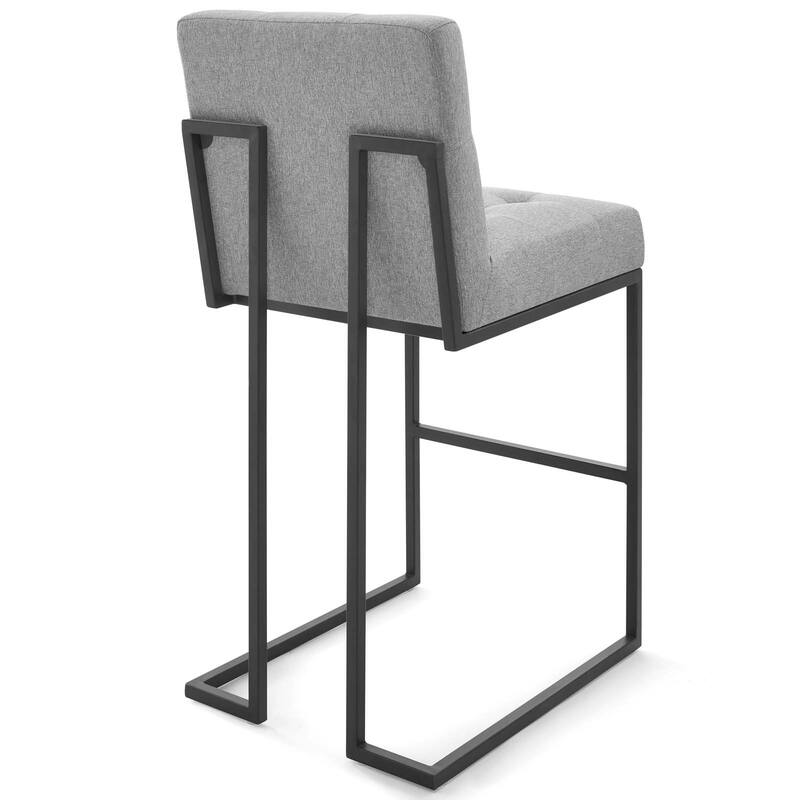 Privy Black Stainless Steel Upholstered Fabric Bar Stool, Light Gray