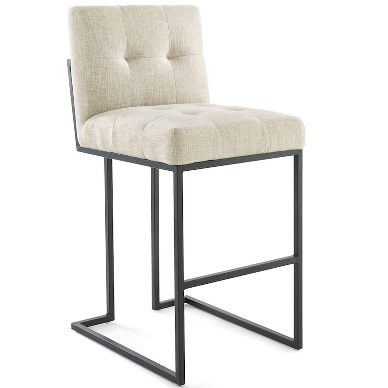 Privy Black Stainless Steel Upholstered Fabric Bar Stool, Light Gray