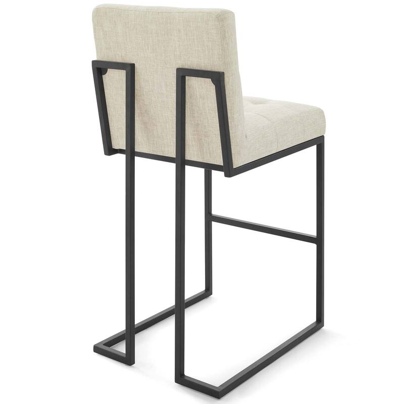 Privy Black Stainless Steel Upholstered Fabric Bar Stool, Light Gray