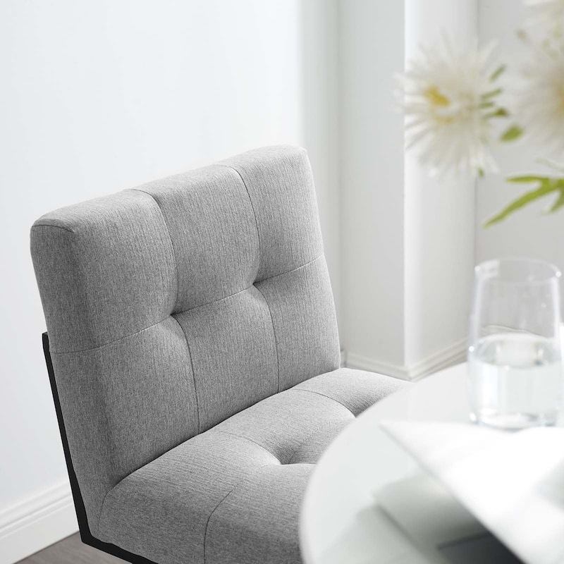 Privy Black Stainless Steel Upholstered Fabric Bar Stool, Light Gray