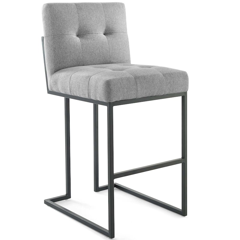 Privy Black Stainless Steel Upholstered Fabric Bar Stool, Light Gray
