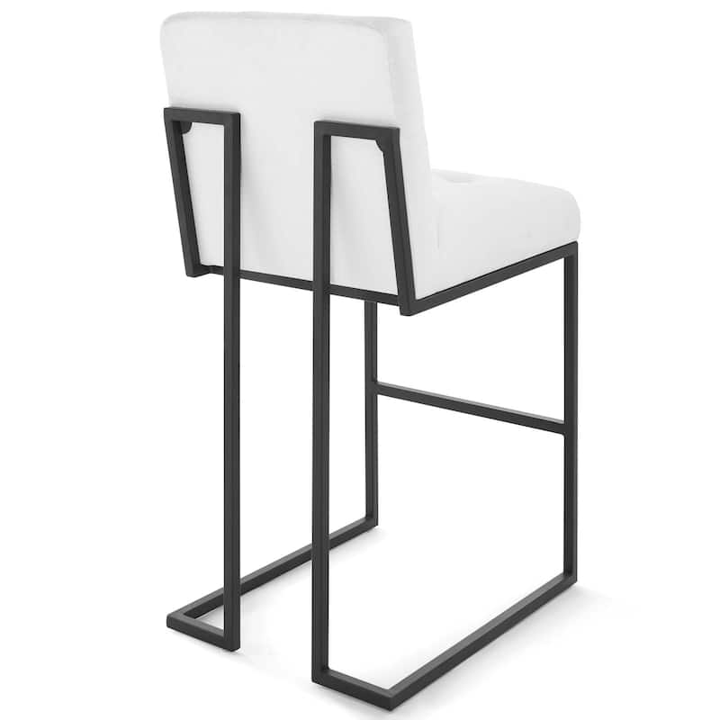 Privy Black Stainless Steel Upholstered Fabric Bar Stool, Light Gray
