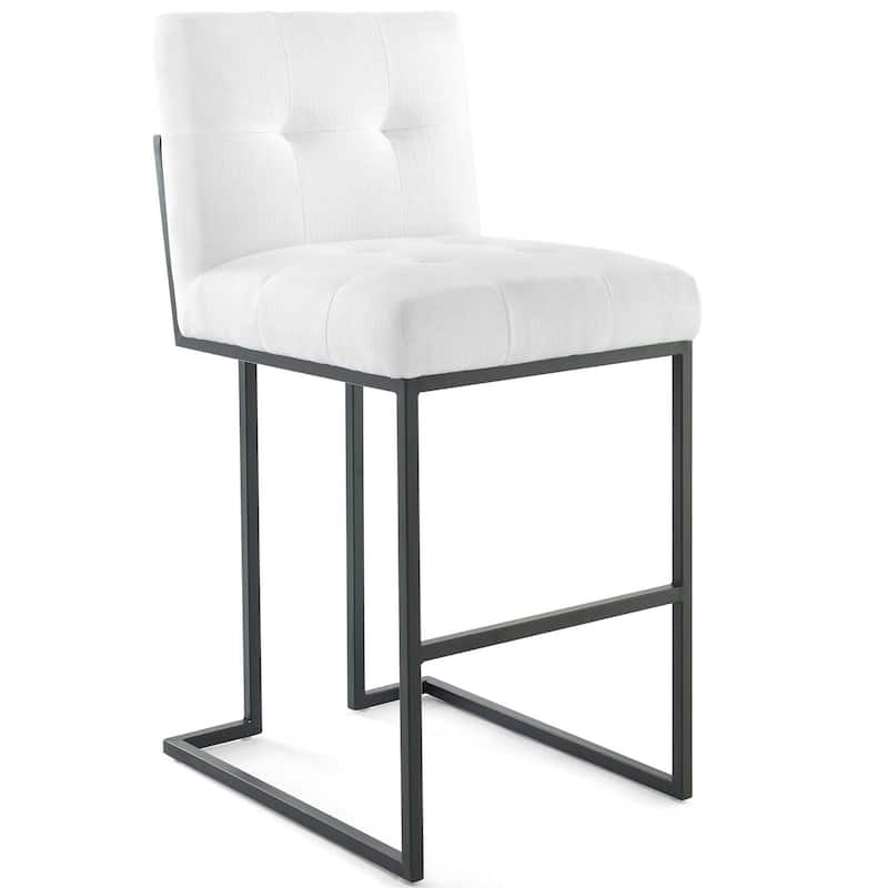 Privy Black Stainless Steel Upholstered Fabric Bar Stool, Light Gray