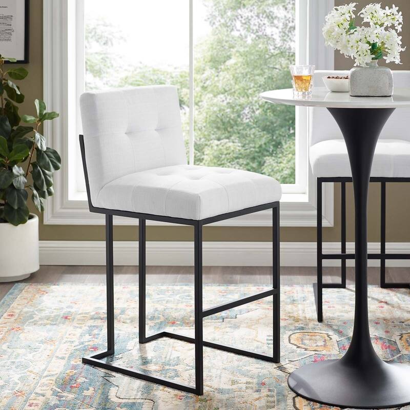 Privy Black Stainless Steel Upholstered Fabric Bar Stool, Light Gray
