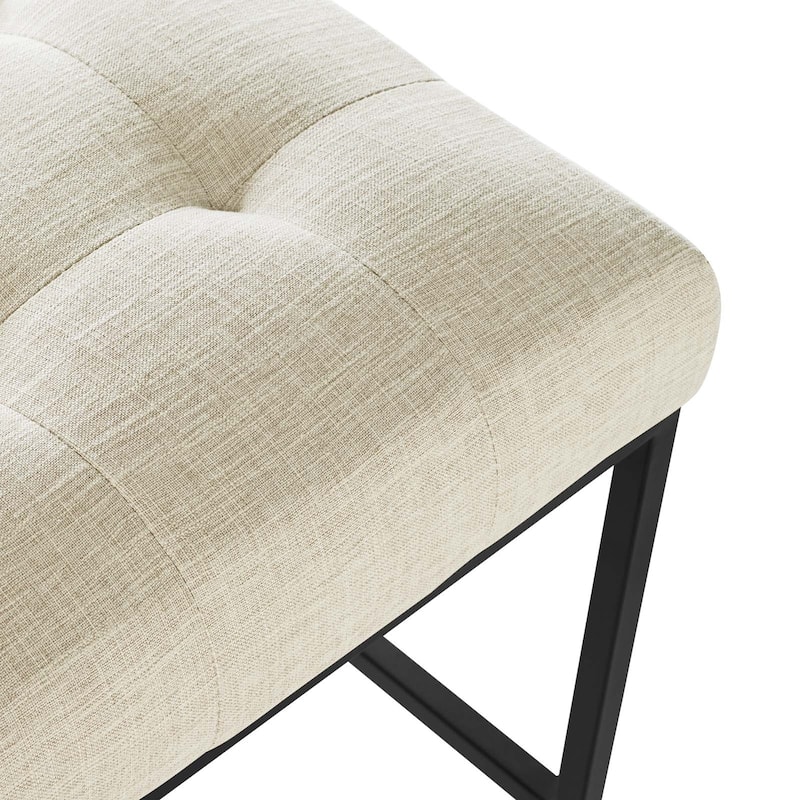 Privy Black Stainless Steel Upholstered Fabric Bar Stool, Light Gray
