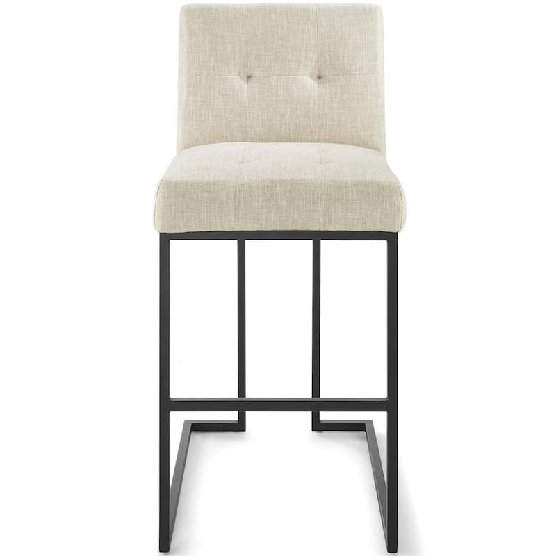 Privy Black Stainless Steel Upholstered Fabric Bar Stool, Light Gray