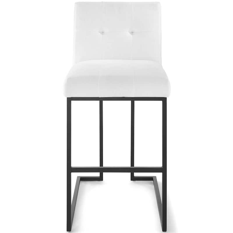 Privy Black Stainless Steel Upholstered Fabric Bar Stool, Light Gray