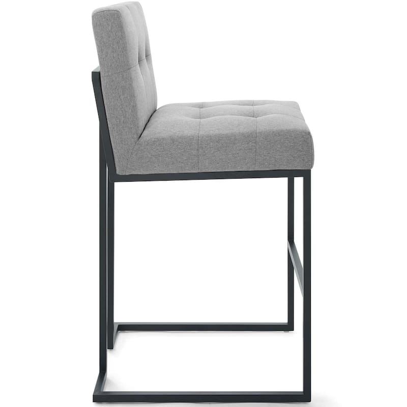 Privy Black Stainless Steel Upholstered Fabric Bar Stool, Light Gray
