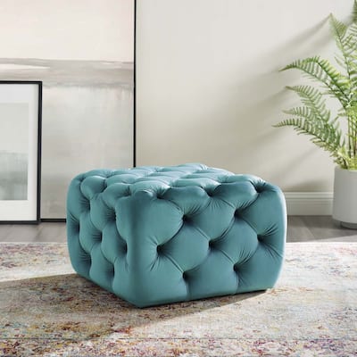 Anthem Tufted Button Square Performance Velvet Ottoman