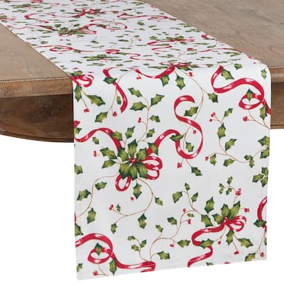 Table Runner With Holly and Ribbon Design
